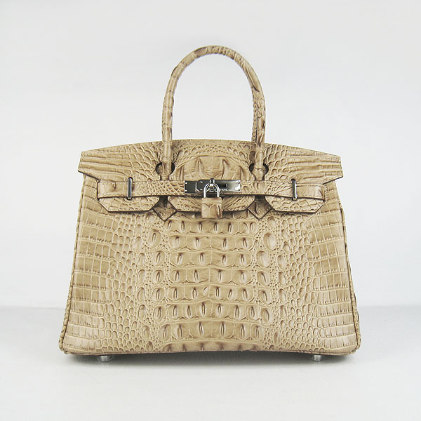 Replica Hermes Birkin 30CM Crocodile Head Veins Bag Apricot 6088 On Sale